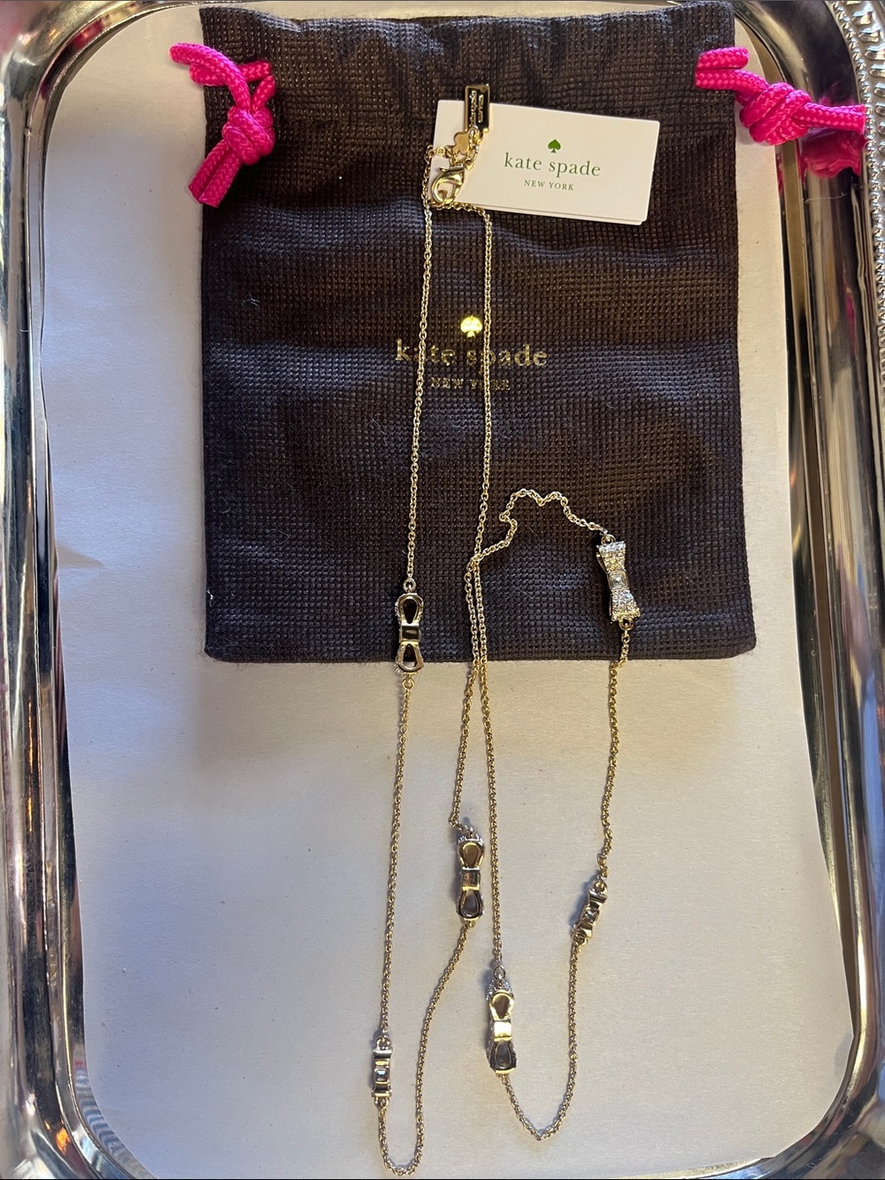 kate spade Gold Tone Long Station Necklace with Crystal Accents